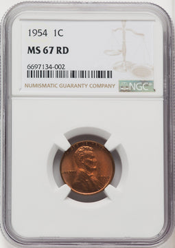 1954 1C RD Lincoln Cent NGC MS67 (767614006)
