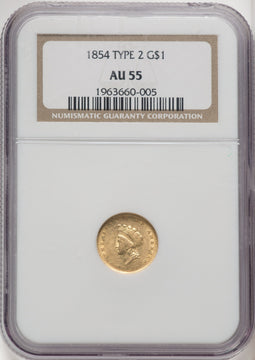 1854 G$1 Type Two Gold Dollar NGC AU55 (771656063)