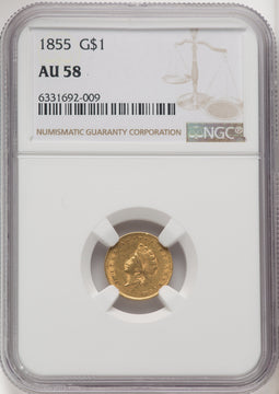 1855 G$1 Type Two Gold Dollar NGC AU58 (771656067)