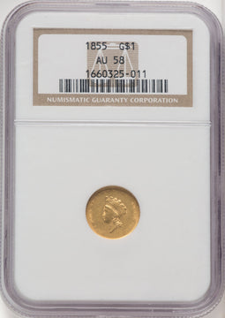 1855 G$1 Type Two Gold Dollar NGC AU58 (771656066)