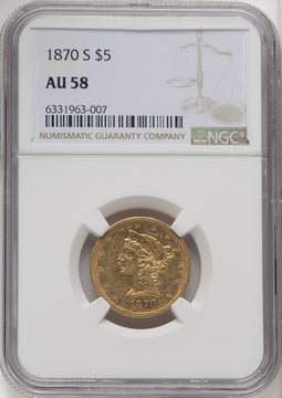 1870-S $5 Liberty Half Eagle NGC AU58 (771813020)