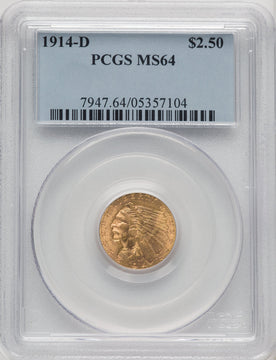 1914-D $2.50 Indian Quarter Eagle PCGS MS64 (506444088)