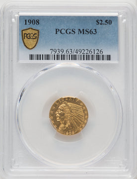1908 $2.50 Indian Quarter Eagle PCGS MS63 (771207030)