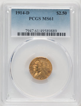 1914-D $2.50 Indian Quarter Eagle PCGS MS61 (771124064)