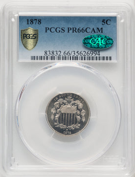 1878 5C CA CAC Proof Shield Nickel PCGS PR66