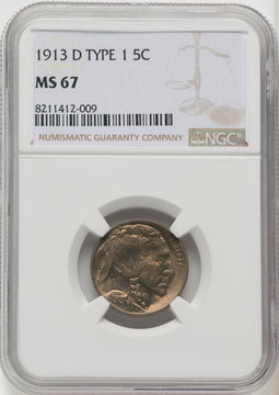 1913-D Type One 5C Buffalo Nickel NGC MS67 (771105003)