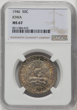 1946 50C Iowa Commemorative Silver NGC MS67