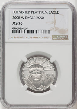 2008-W $50 Half-Ounce Platinum Eagle Burnished Brown Label NGC MS70 (759903030)