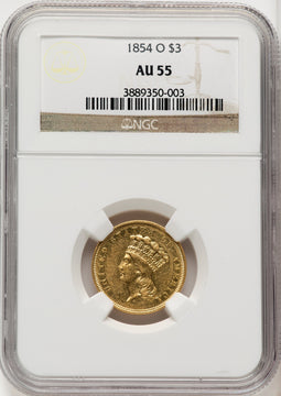 1854-O $3 Three Dollar Gold Pieces NGC AU55 (770140001)