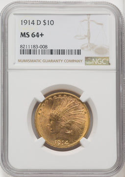 1914-D $10 Indian Eagle NGC MS64+