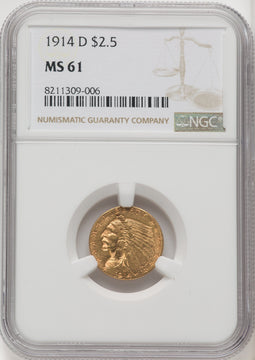 1914-D $2.50 Indian Quarter Eagle NGC MS61 (506433002)