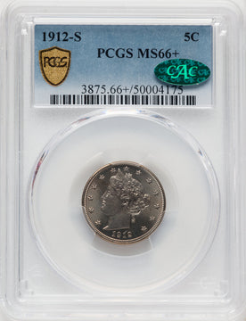 1912-S 5C CAC Liberty Nickel PCGS MS66+