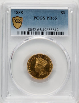 1888 $3 Proof Three Dollar Gold Pieces PCGS PR65