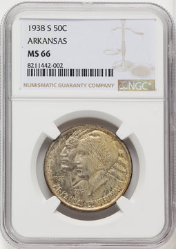 1938-S 50C Arkansas Commemorative Silver NGC MS66 (771887012)
