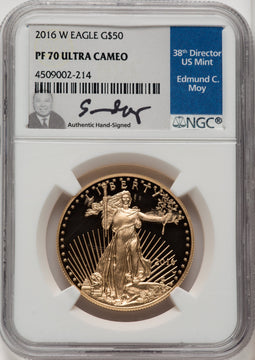 2016-W $50 One-Ounce Gold Eagle 30th Anniversary Ed Moy NGC PF70