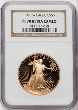 1995-W $50 One-Ounce Gold Eagle Brown Label NGC PF70
