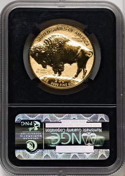2013-W $50 One-Ounce Gold Buffalo Reverse Proof First Strike ER Bison Blk Core Label NGC PF70