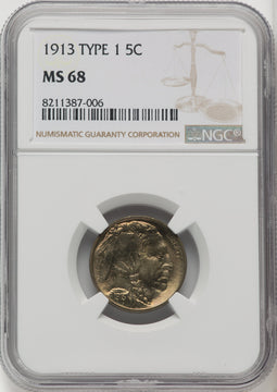 1913 Type One 5C Buffalo Nickel NGC MS68 (506685001)
