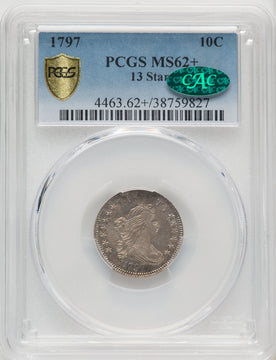 1797 10C 13 Stars CAC Early Dime PCGS MS62+