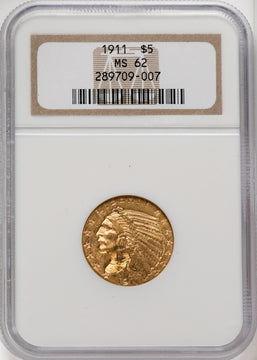 1911 $5 Indian Half Eagle NGC MS62 (767209033)