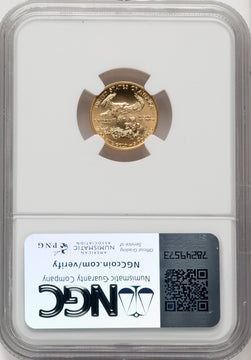 2015 $5 Tenth-Ounce Gold Eagle Narrow Reeds Brown Label NGC MS70