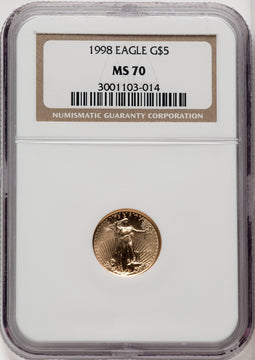 1998 $5 Tenth-Ounce Gold Eagle Brown Label NGC MS70