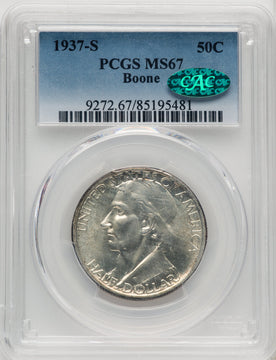 1937-S 50C Boone CAC Commemorative Silver PCGS MS67