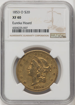 1853-O $20 Liberty Double Eagle NGC XF40