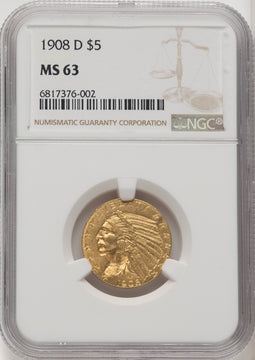 1908-D $5 Indian Half Eagle NGC MS63