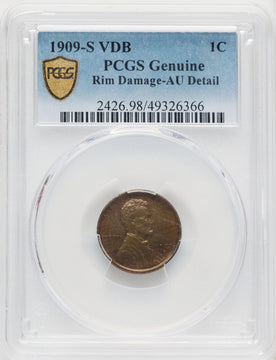 1909-S 1C VDB BN Genuine Lincoln Cent Genuine PCGS AU50