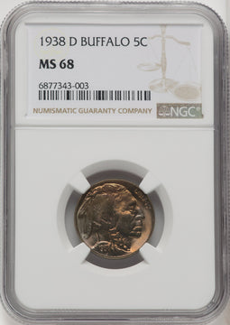 1938-D 5C Buffalo Buffalo Nickel NGC MS68 (771844054)