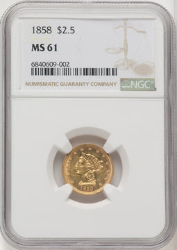 1858 $2.50 Liberty Quarter Eagle NGC MS61