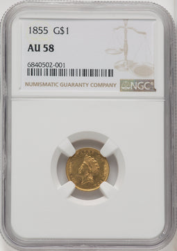 1855 G$1 Type Two Gold Dollar NGC AU58 (771493006)