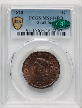 1820 1C Small Date RB CAC Large Cent PCGS MS64+