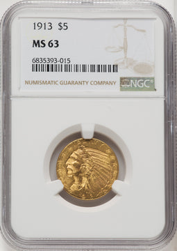 1913 $5 Indian Half Eagle NGC MS63 (771965003)