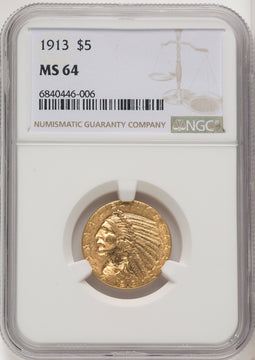1913 $5 Indian Half Eagle NGC MS64 (771493024)