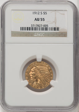 1912-S $5 Indian Half Eagle NGC AU55 (771966016)