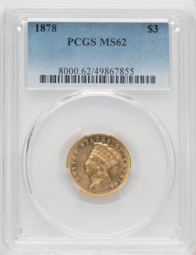 1878 $3 Three Dollar Gold Pieces PCGS MS62 (771966012)