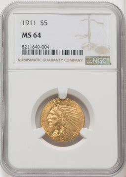 1911 $5 Indian Half Eagle NGC MS64 (771368052)
