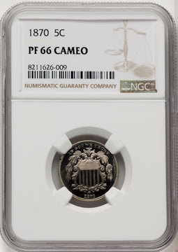 1870 5C CA Proof Shield Nickel NGC PR66