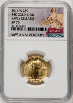 2016-W 25C Standing Liberty Quarter-Ounce Gold 100th Anniversary First Strike NGC MS70 (772045006)