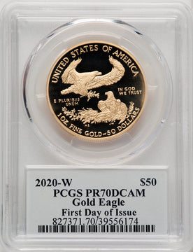 2020-W $50 One-Ounce Gold Eagle First Day of Issue Moy Signed PCGS PR70