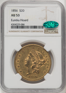 1856 $20 CAC Liberty Double Eagle NGC AU53