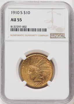 1910-S $10 Indian Eagle NGC AU55