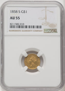 1858-S G$1 Gold Dollar NGC AU55