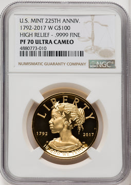 2017-W G$100 American Liberty High Relief Brown Label NGC PF70