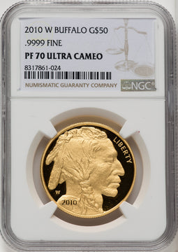 2010-W $50 One-Ounce Gold Buffalo .9999 Fine Gold Brown Label NGC PF70 (770902004)