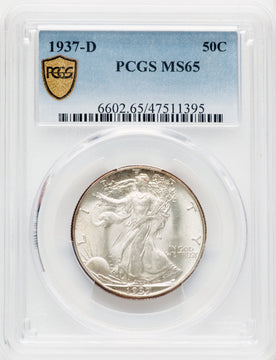 1937-D 50C Blue Gradient Walking Liberty Half Dollar PCGS MS65