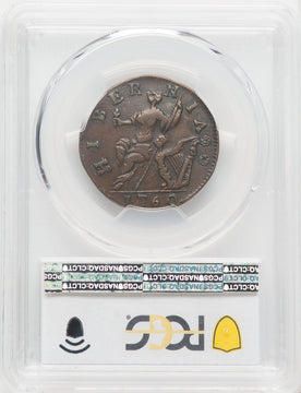 1760 Voce Populi Halfpenny P Below Bust BN Colonials PCGS AU53