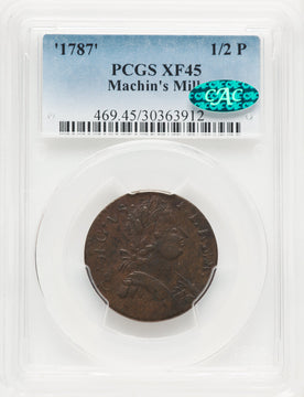 '1787' Machin's Mills Halfpenny BN CAC Colonials PCGS XF45